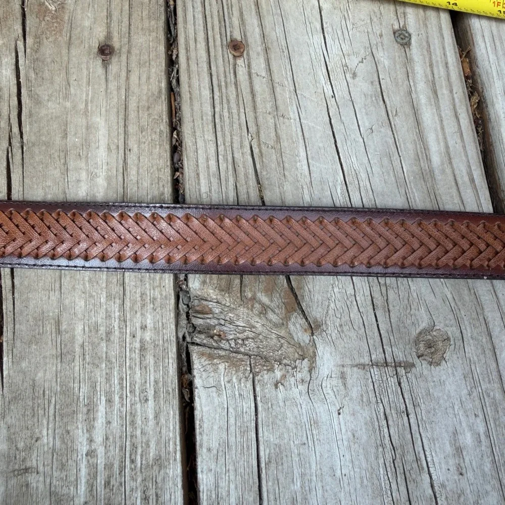 Woven Bonded Leather Belt Mens 34 Brown Ombre Western Braided Texture